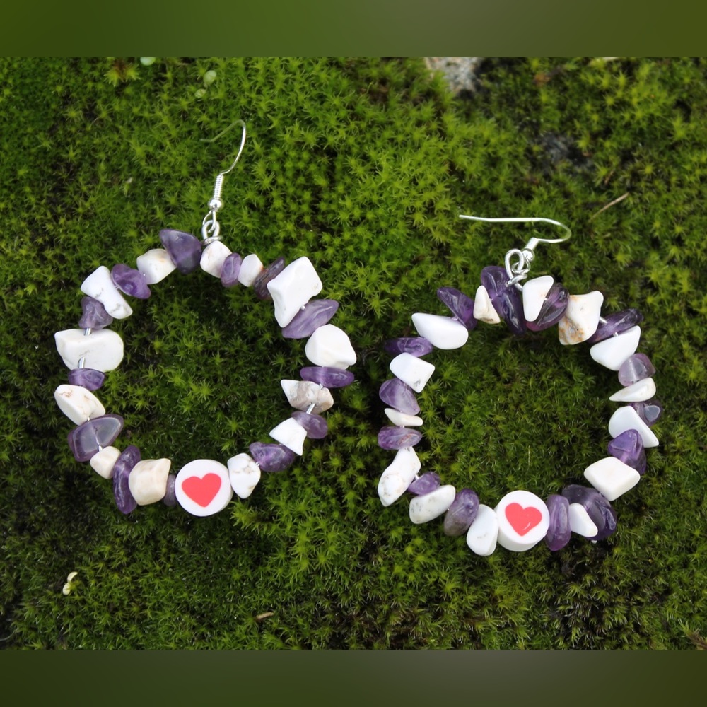🥳SALE!🥳❤️ Howlite & Amythist hoop earrings